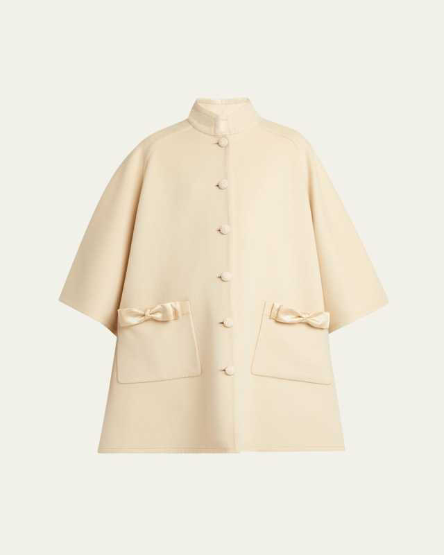 Bow Three-Quarter Sleeve Wool Cashmere Cape